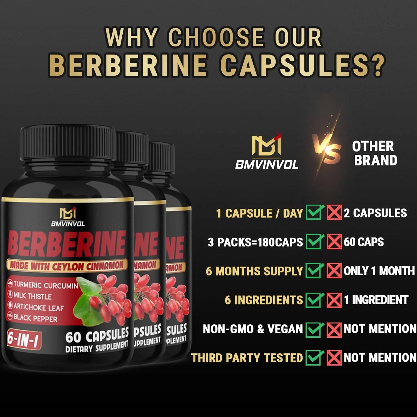 Berberina Con Canela De Ceilan 3 Paquetes 4700 Mg Capsulas 6 Meses Suministro