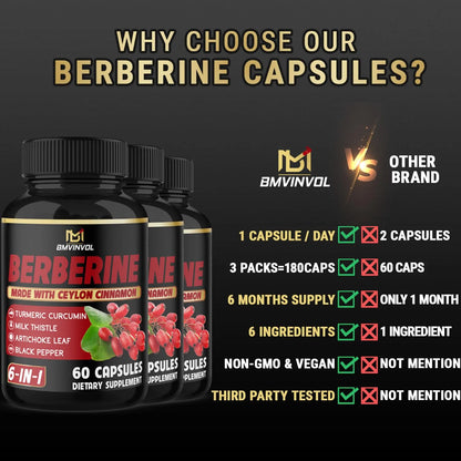 Berberina Con Canela De Ceilan 3 Paquetes 4700 Mg Capsulas 6 Meses Suministro