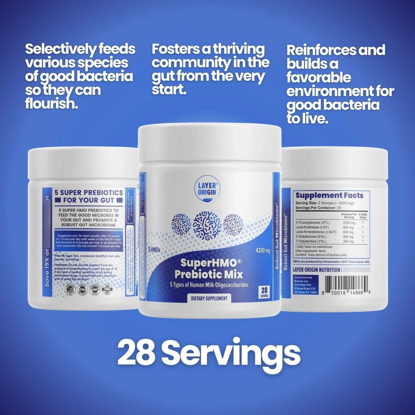 Mezcla Prebiótica SuperHMO Con 5 HMO Para Salud Intestinal Y Digestión Polvo 28 Porciones