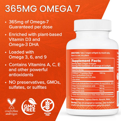 Cápsulas Omega 7 Plus Con Aceite De Espino Amarillo Y Vitamina D3 60 Unidades