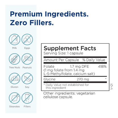 L Metilfolato 1 Mg 90 Capsulas Puro Sin Aditivos Apoyo Cerebral y Cardiovascular