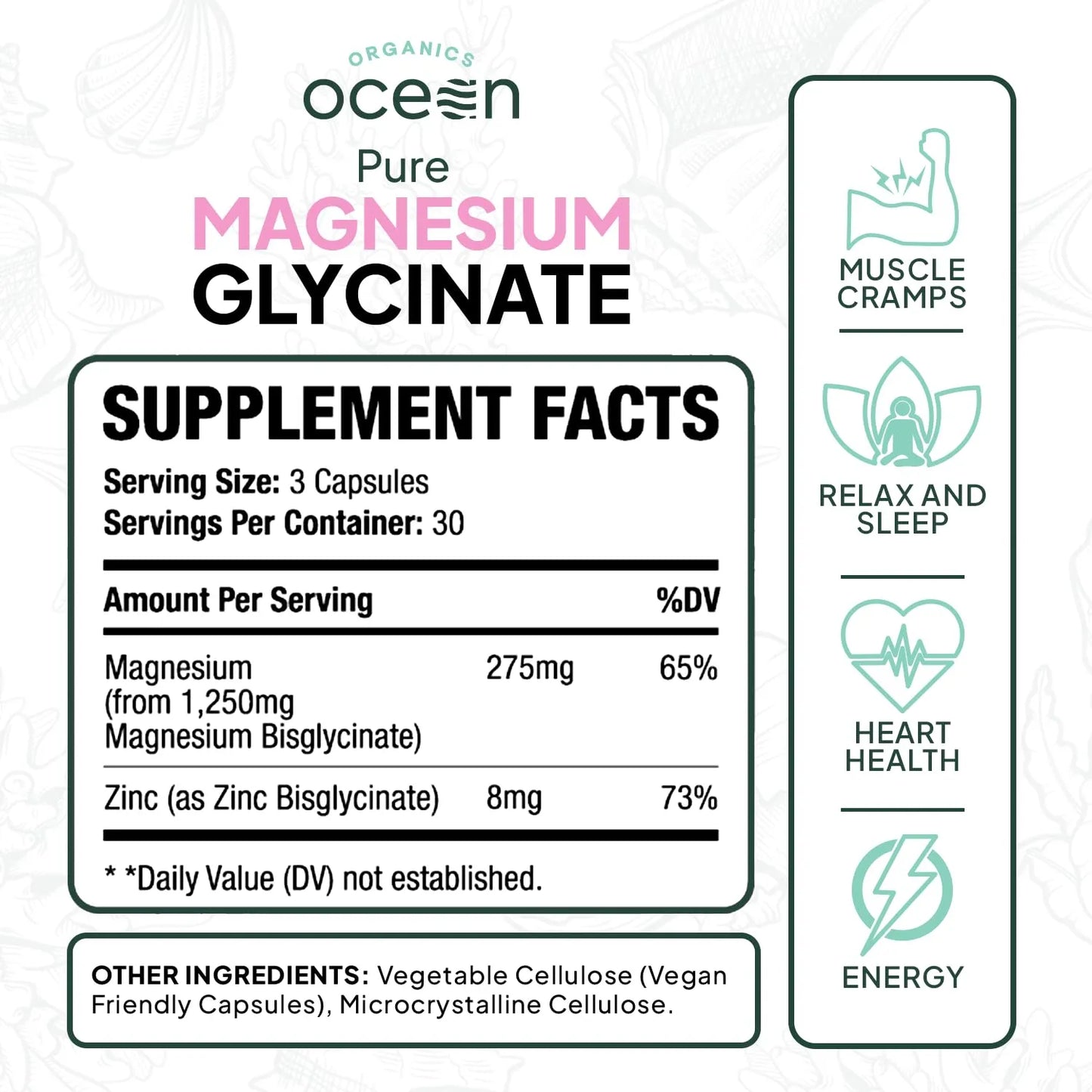 Glicinato De Magnesio Puro Con Zinc Suplemento Para Dormir Y Calambres Musculares