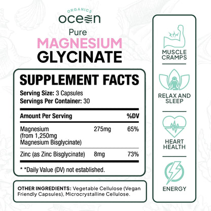 Glicinato De Magnesio Puro Con Zinc Suplemento Para Dormir Y Calambres Musculares