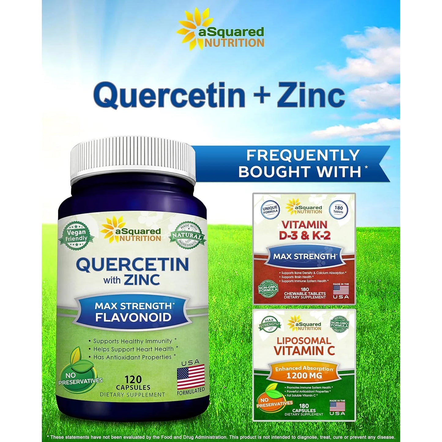 Quercetina 1000 Mg Con Zinc Y Saúco Negro 120 Cápsulas aSquared Nutrition Antioxidante E Inmunológico