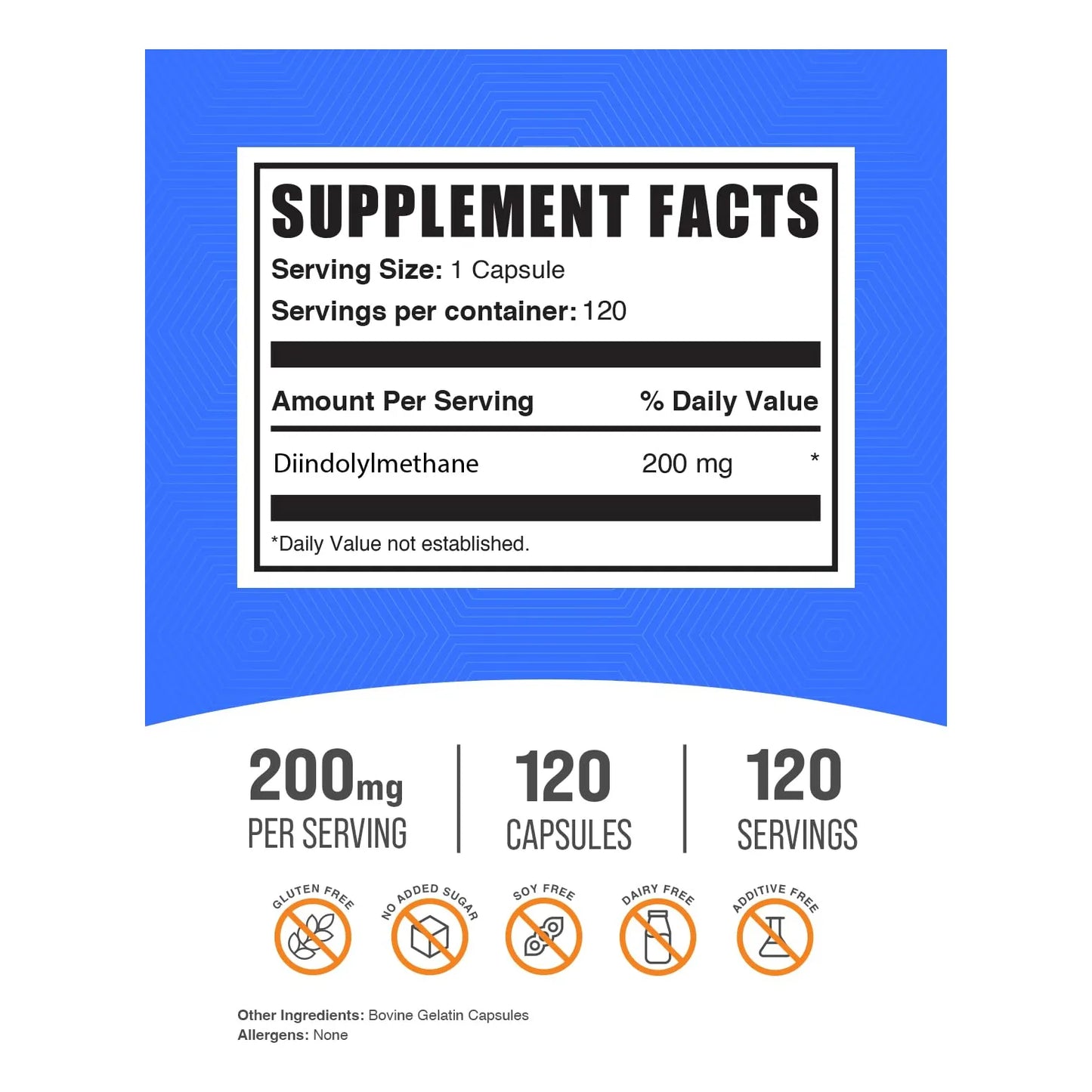 Cápsulas De Diindolilmetano DIM 200 Mg Suplemento Para Hombres Y Mujeres 120 Cápsulas Sin Gluten