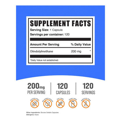 Cápsulas De Diindolilmetano DIM 200 Mg Suplemento Para Hombres Y Mujeres 120 Cápsulas Sin Gluten