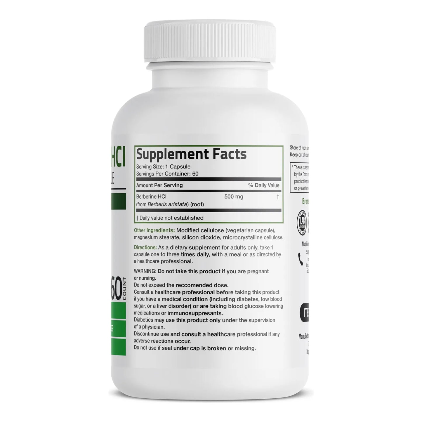 Berberina HCI 500mg Berberis Aristata 60 Cápsulas Vegetales