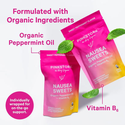 Dulces Orgánicos Para Mareo Matutino Y Por Movimiento Pink Stork Con Vitamina B6 60 Caramelos