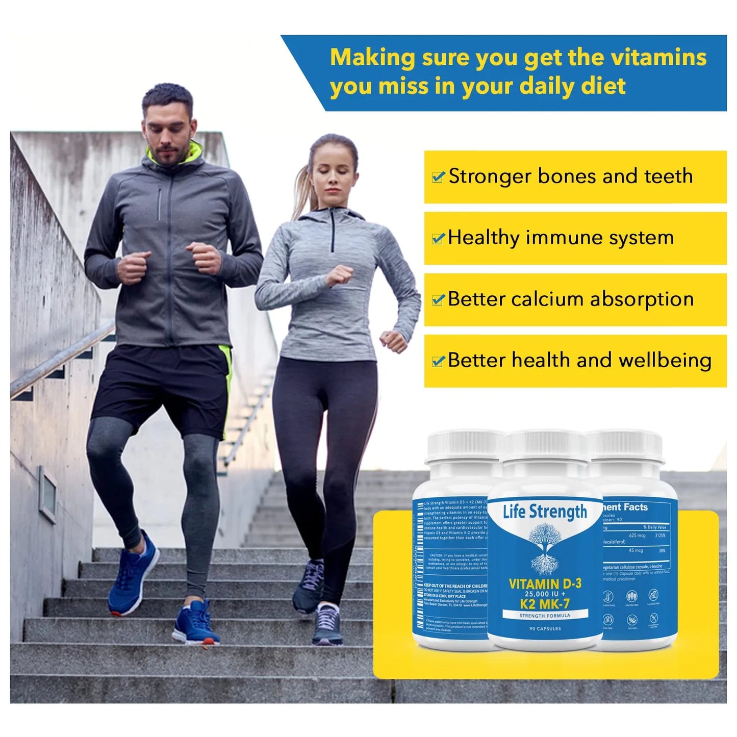 Vitamina K2 Mk7 Y D3 25000 Ui Extra Fuerte Facil De Tragar Sin Omg