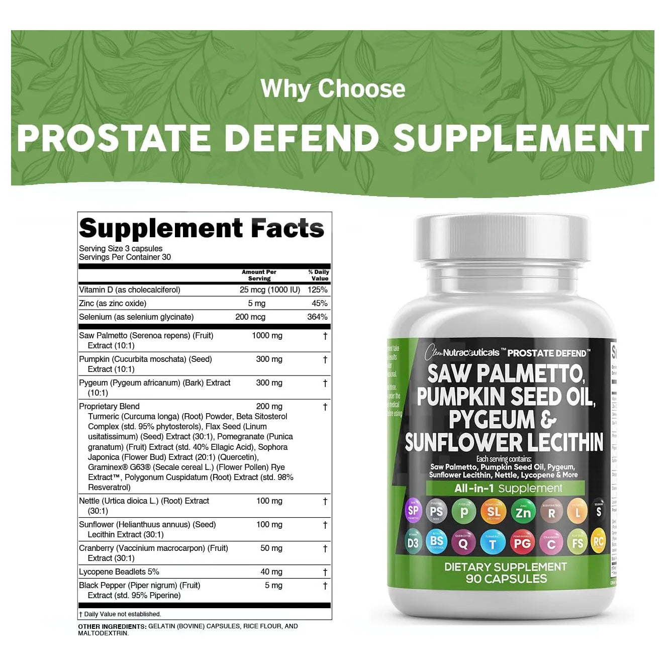 Suplemento Prostático Saw Palmetto Semilla Calabaza Pygeum Lecitina 90 Caps