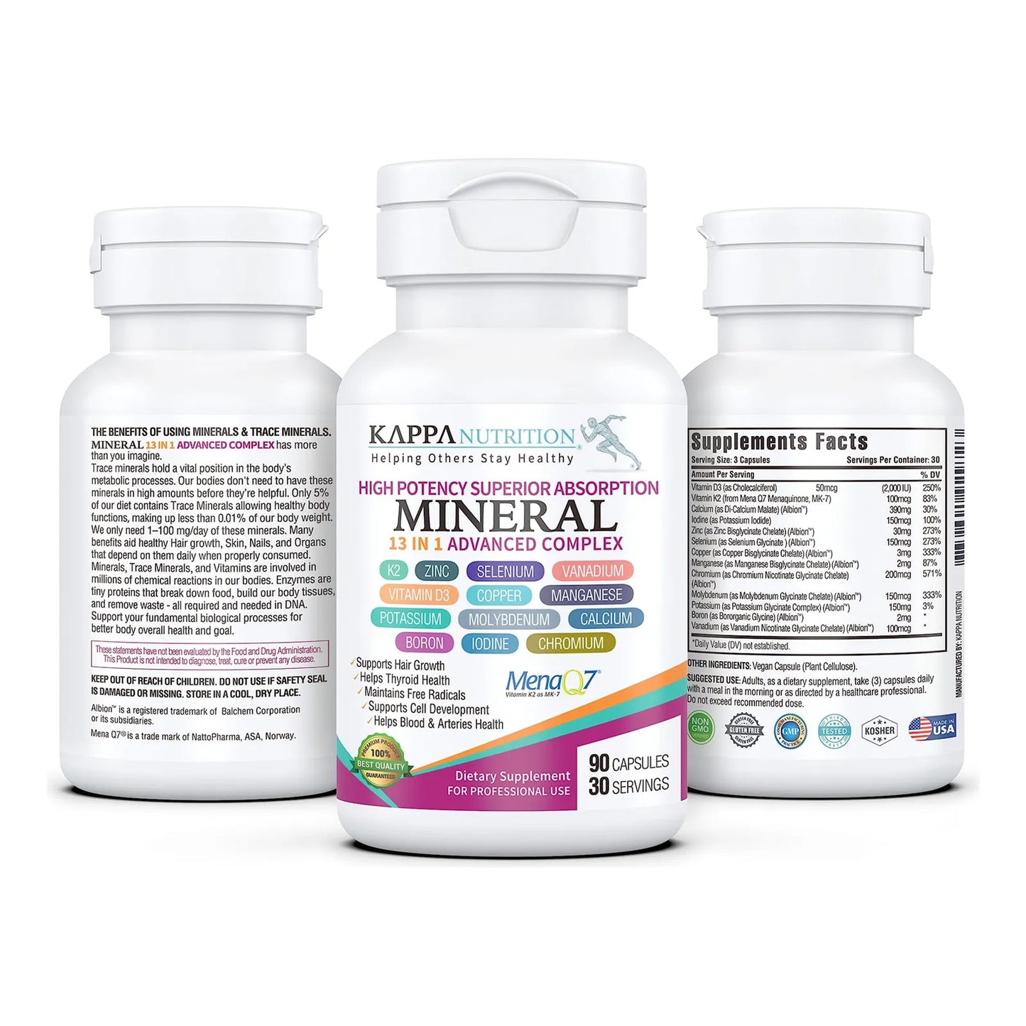 Complejo Mineral Avanzado 13 En 1 Con Vitamina K2 D3 Zinc 90 Capsulas