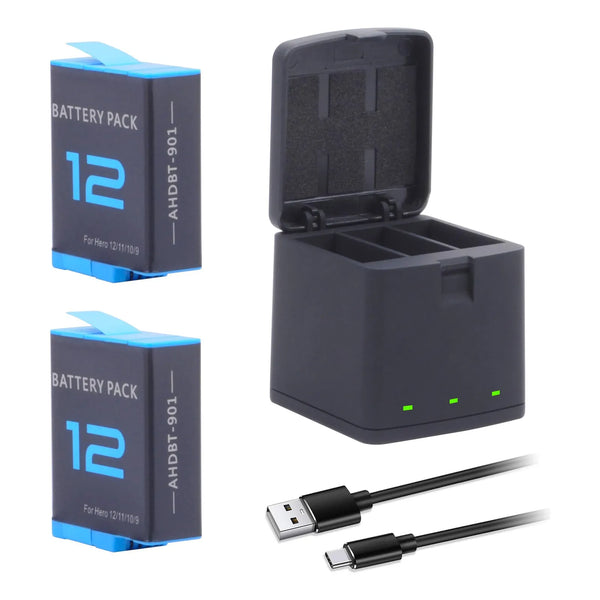 Baterías Recargables 2000mAh Y Estación De Carga 3 Canales Para GoPro Hero 12/11/10/9