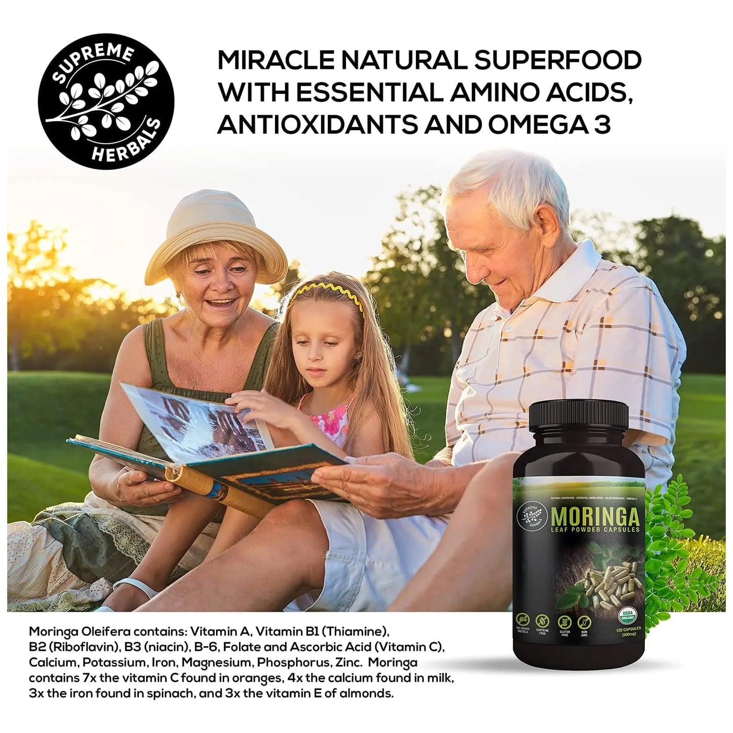 Capsulas De Polvo De Hoja De Moringa Organica 500 Mg 120 Unidades Superalimento Natural
