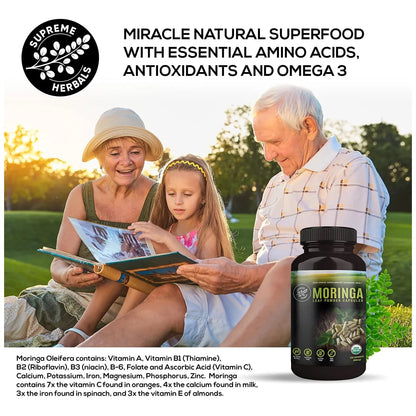 Capsulas De Polvo De Hoja De Moringa Organica 500 Mg 120 Unidades Superalimento Natural