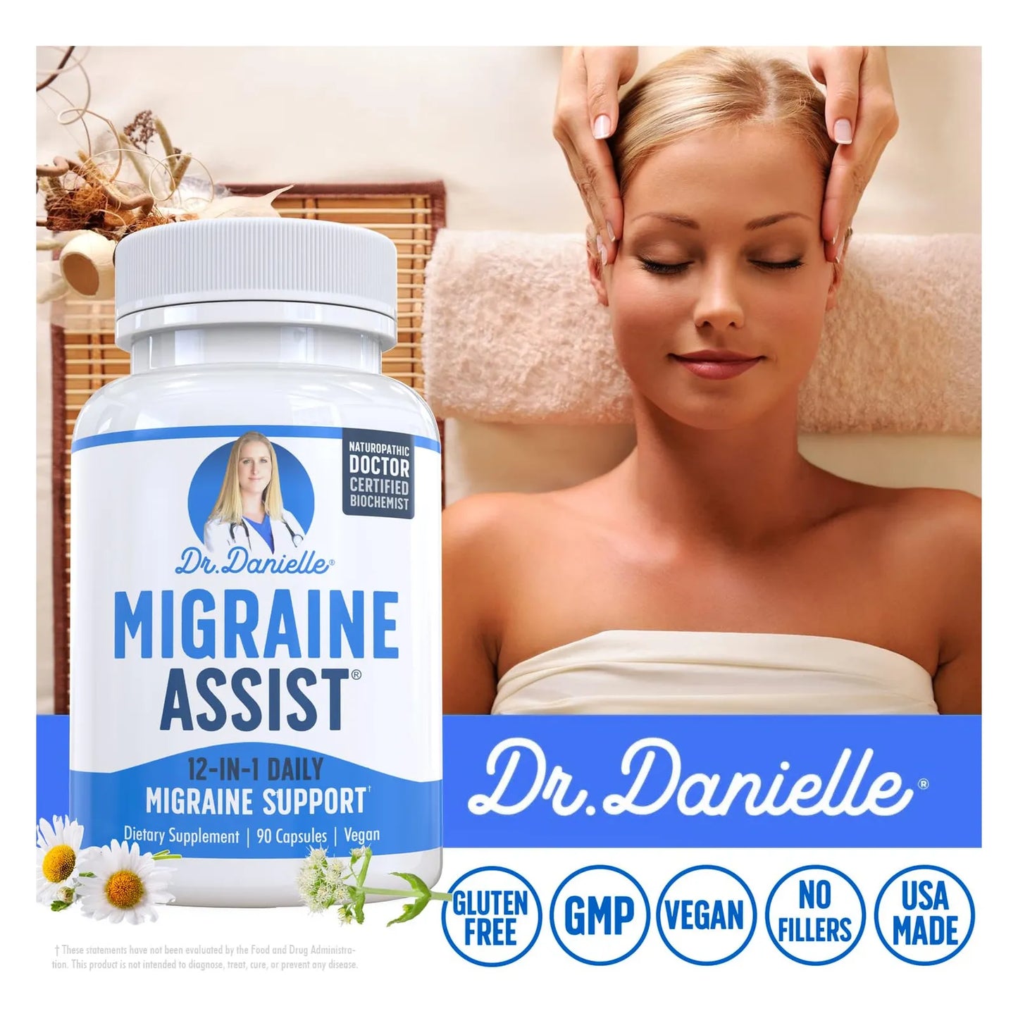 Suplemento Alivio Migraña Magnesio Quercetina Matricaria Mantequilla CoQ10 90 Cápsulas