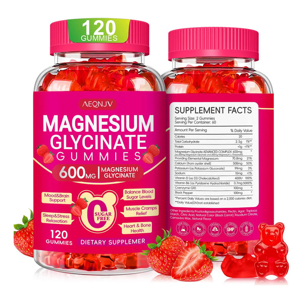 Gomitas Masticables De Glicinato De Magnesio 600 Mg Con Potasio Para Dormir Y Relajación