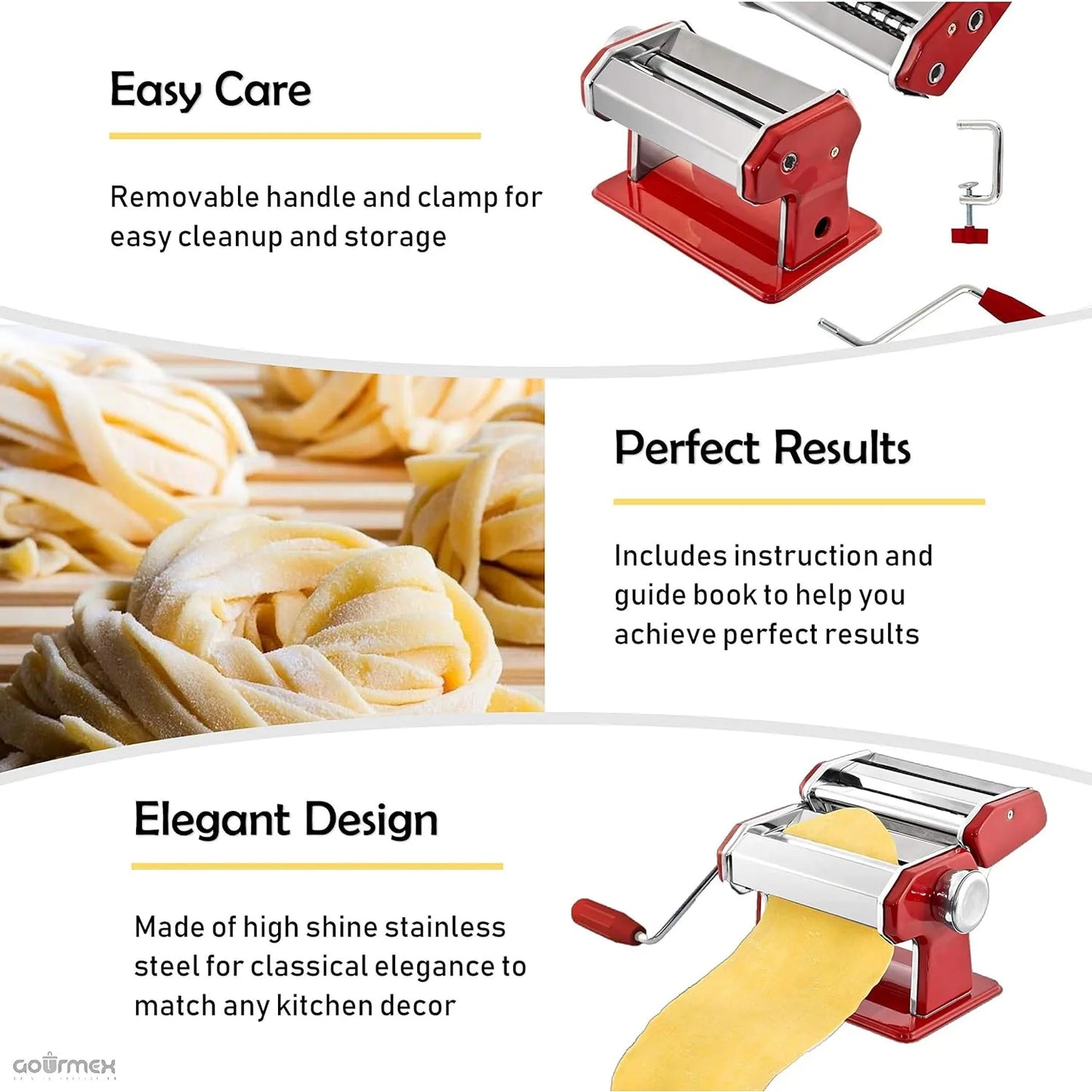 Maquina Para Hacer Pasta Acero Inoxidable Gourmex 7 Ajustes Grosor