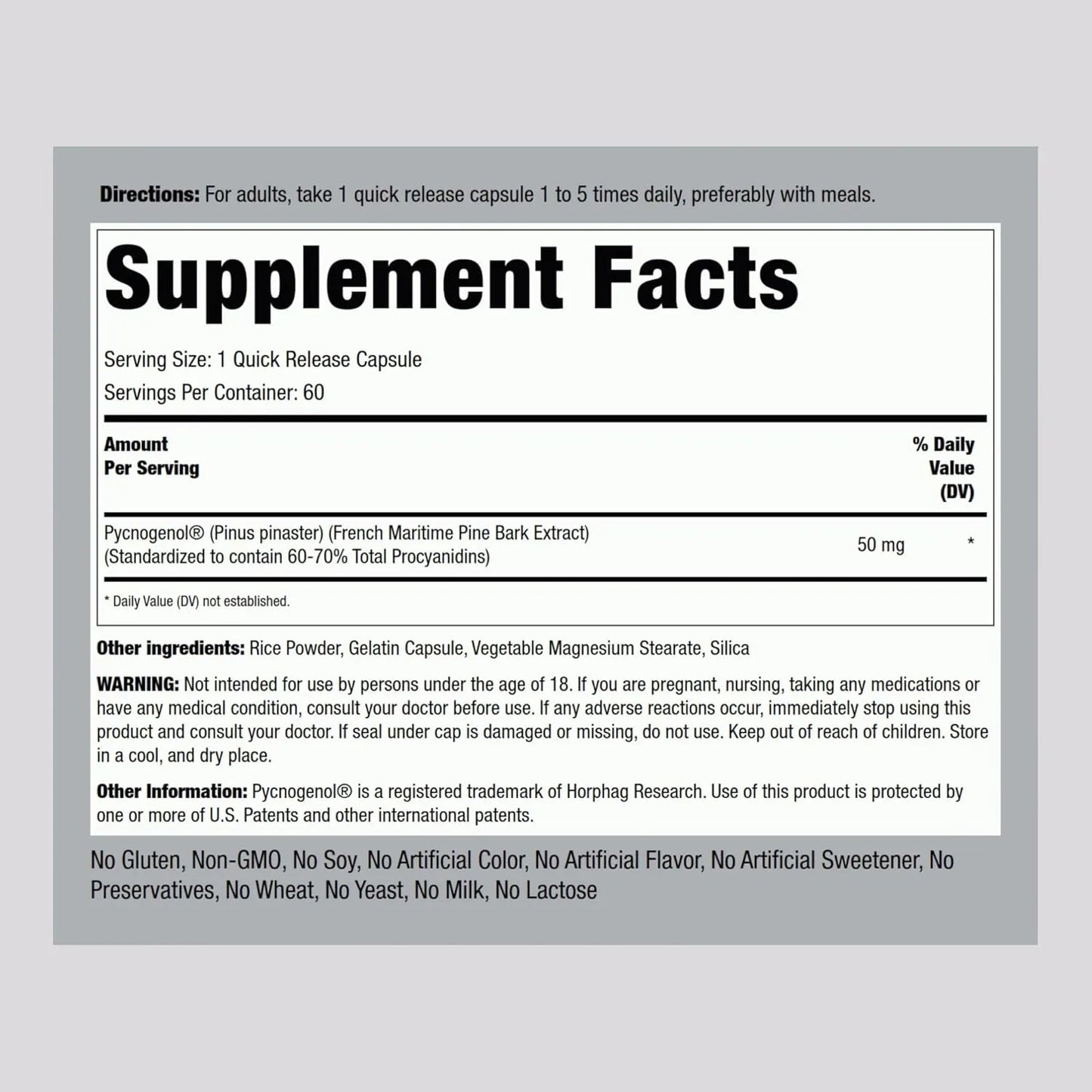 Extracto De Pycnogenol 50 Mg 60 Cápsulas Corteza De Pino Marítimo Antioxidante Puro