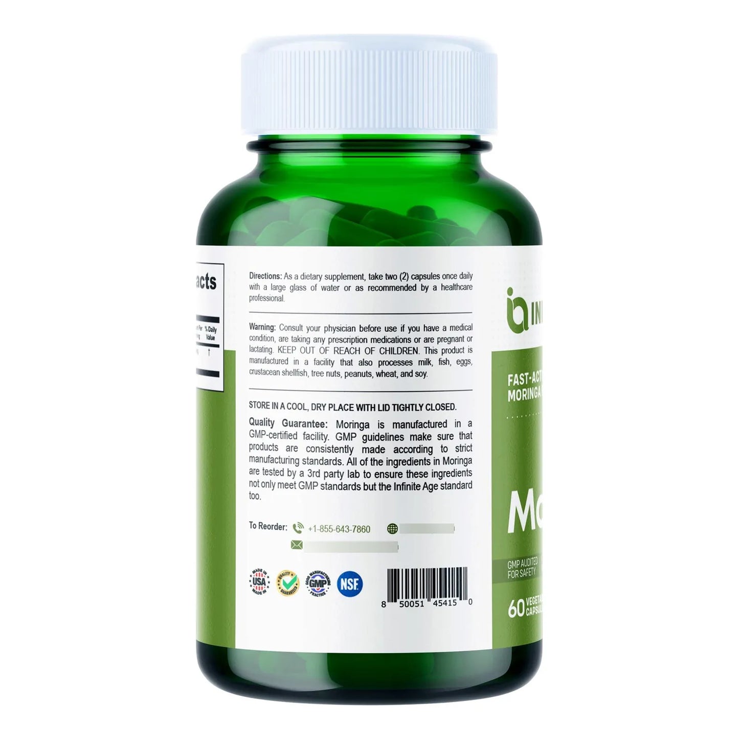 Cápsulas De Polvo Orgánico De Moringa 1000 Mg 60 Unidades Veganas Sin Gluten