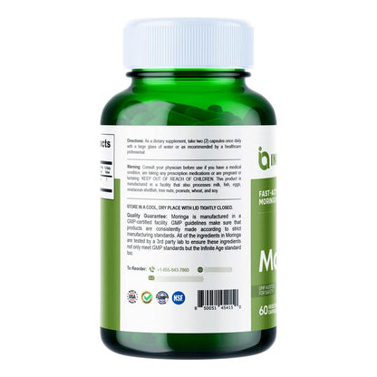 Cápsulas De Polvo Orgánico De Moringa 1000 Mg 60 Unidades Veganas Sin Gluten
