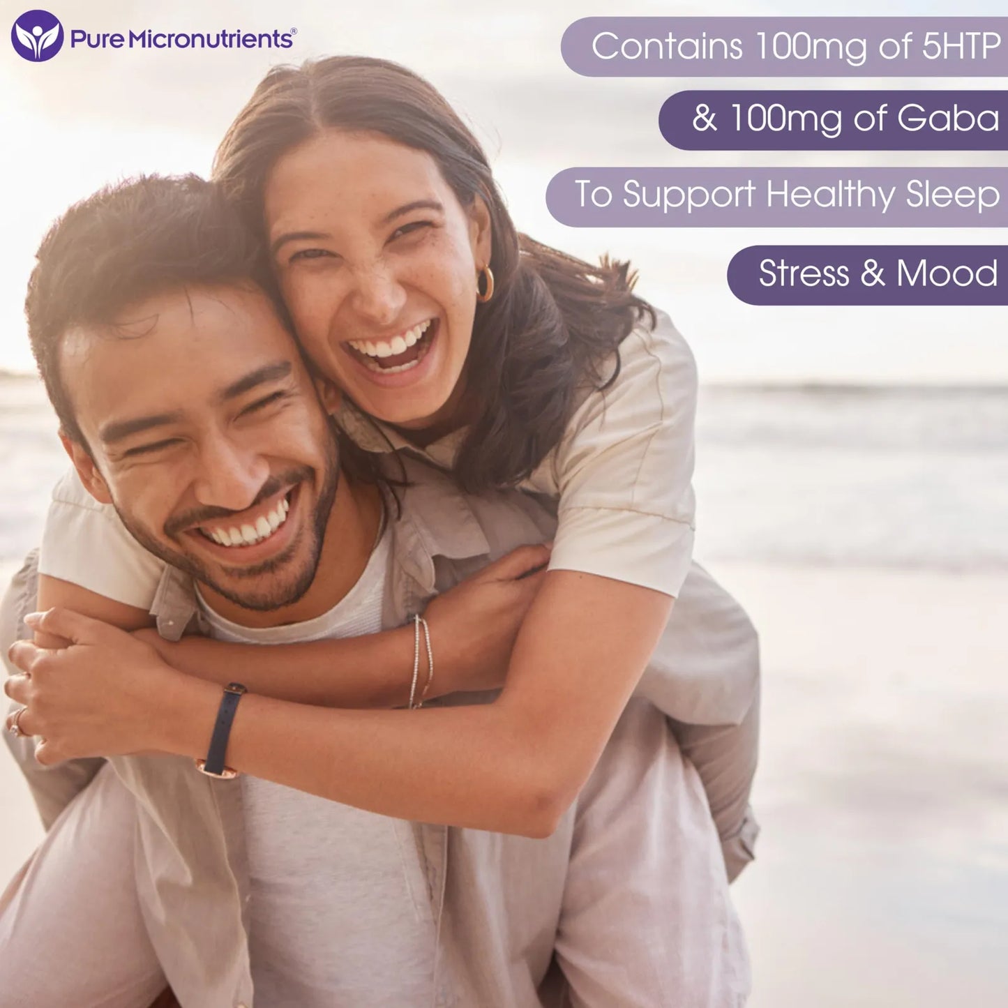 Pure 5 HTP Plus GABA Suplemento Para Sueño Estado De Ánimo Y Estrés 60 Cápsulas