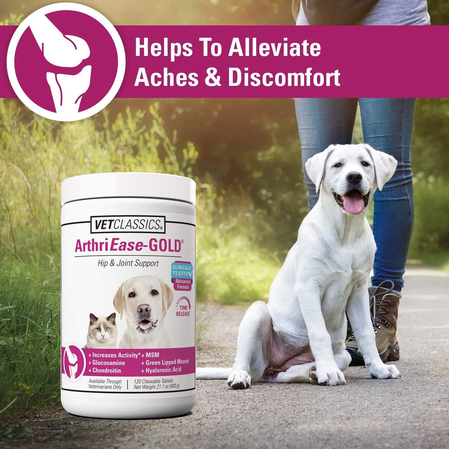 ArthriEase Gold Suplemento Para Articulaciones De Mascotas Alivia Dolor Y Rigidez 120 Tabletas