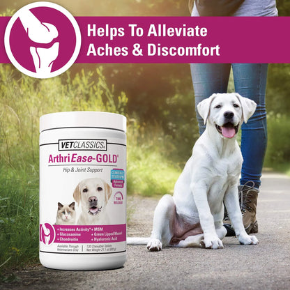 ArthriEase Gold Suplemento Para Articulaciones De Mascotas Alivia Dolor Y Rigidez 120 Tabletas