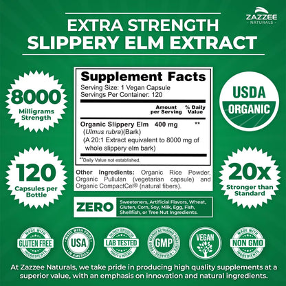 Extracto Orgánico De Corteza De Olmo 8000 Mg 120 Cápsulas Veganas Certificado USDA