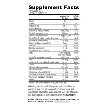 Multivitaminico Masticable Sabor Sandia Fresa 60 Unidades Para Pacientes Bariatricos