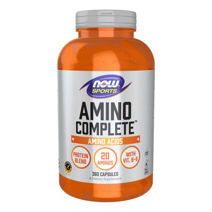 NOW Sports Nutrition Amino Complete Mezcla De Proteínas Con 21 Aminos Y B6 360 Cápsulas Vegetales