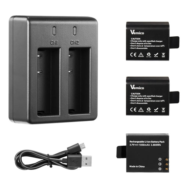 Batería Recargable 1050mAh Para Cámara De Acción Paquete De 3 Con Cargador Dual