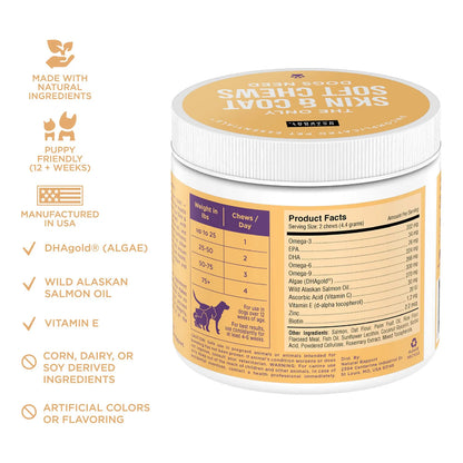 Masticables Suaves Para Piel Y Pelaje Canino Con Aceite De Salmón 120 Unidades