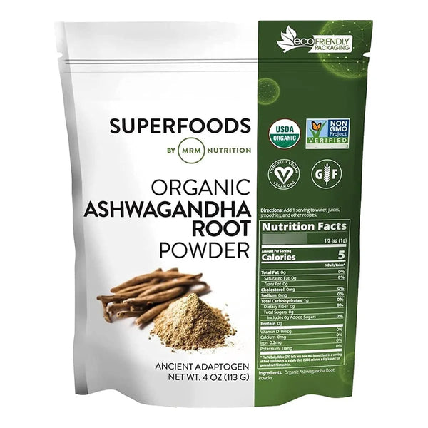 Polvo De Raíz De Ashwagandha Orgánica 113 Porciones Superalimento Adaptógeno Antioxidante Vegano