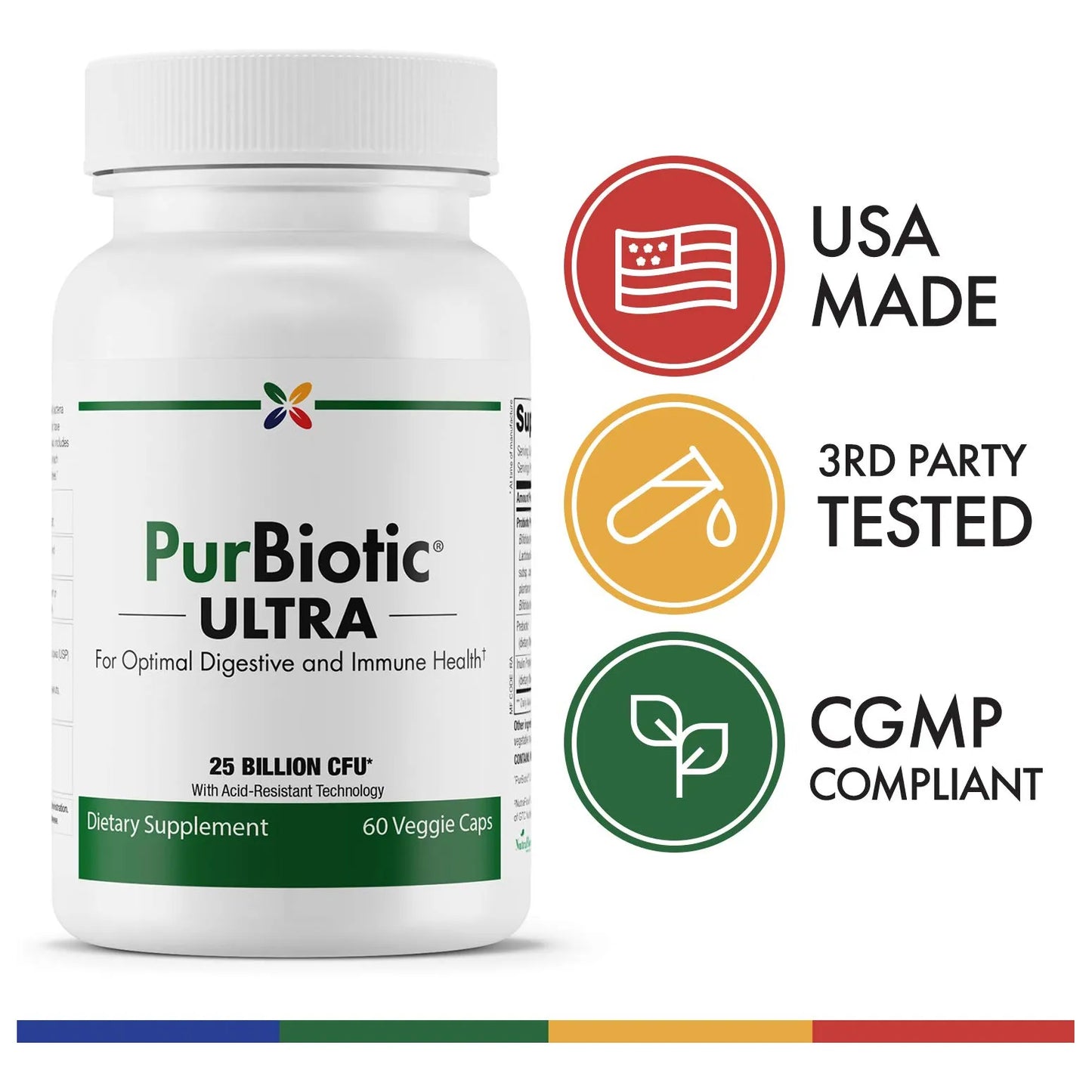 PurBiotic Ultra 25 Billones De CFU Probiótico Para Salud Digestiva E Inmune 60 Cápsulas
