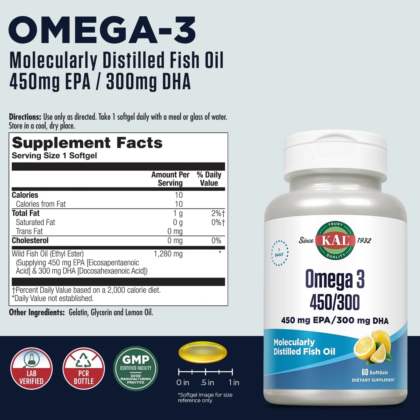 Aceite De Pescado Omega 3 1280 Mg Limón 60 Cápsulas Puro Y Potente