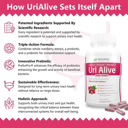 Uri Alive Suplemento Apoyo Urinario Extra Fuerte Tracto Vejiga Flora 120 Caps