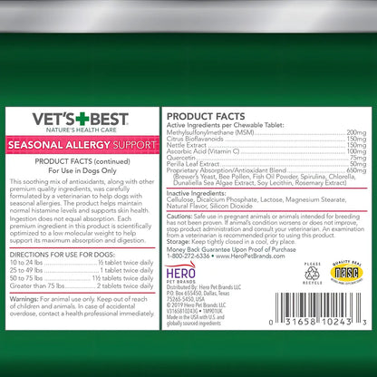 Vet's Best Alivio Alergias Piel Seca O Picazon 60 Tab Para Perros