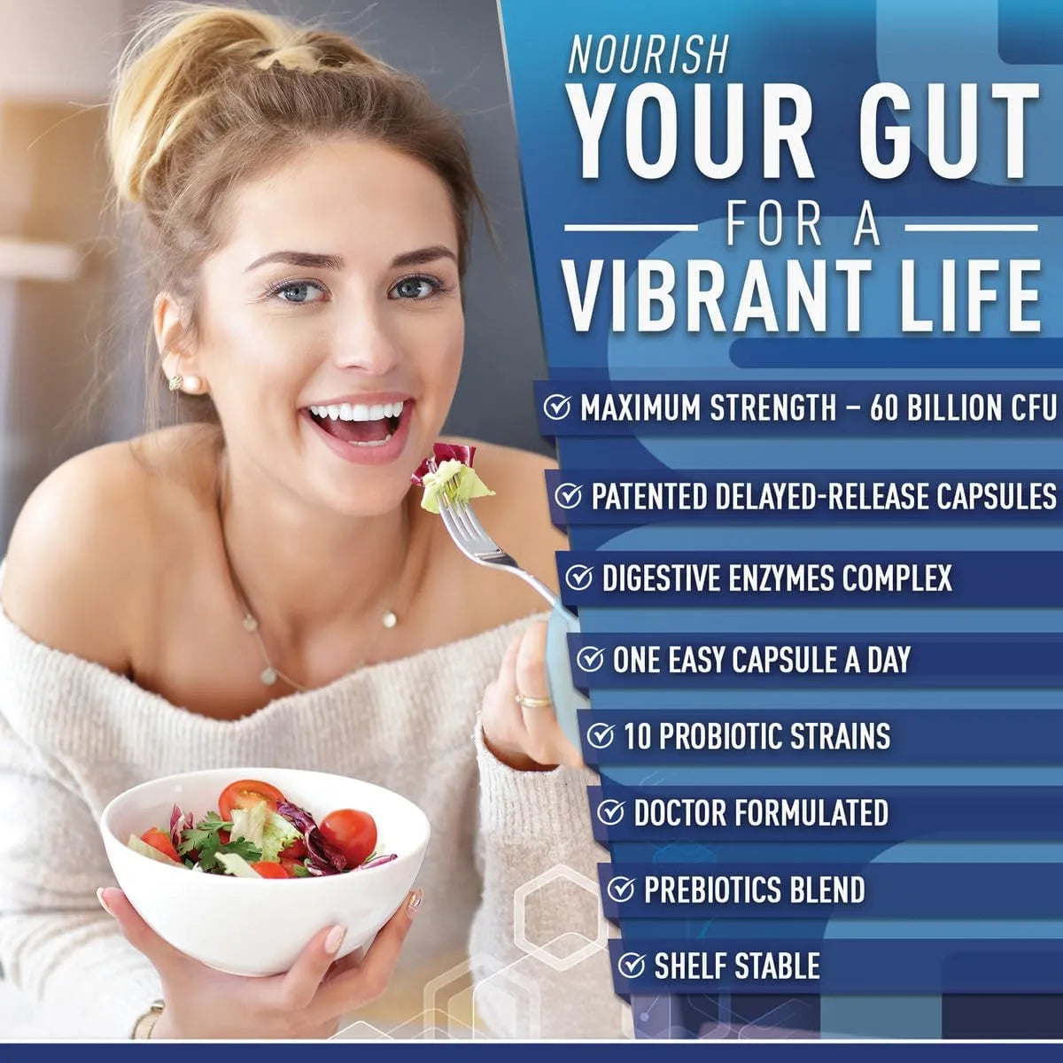 Probióticos Premium 60 Mil Millones CFU Con Prebióticos Orgánicos Y Enzimas Digestivas Para Salud Intestinal