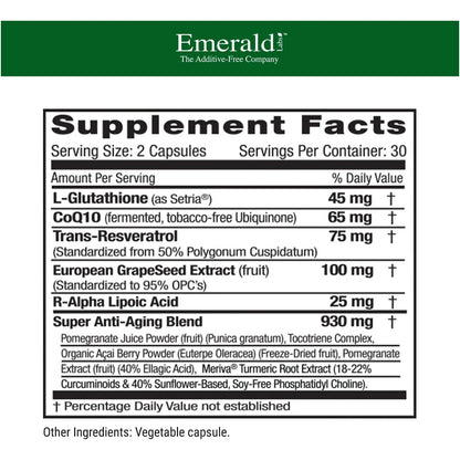 Complejo Celular Antienvejecimiento Con L Glutation Resveratrol Y Coq10 60 Capsulas