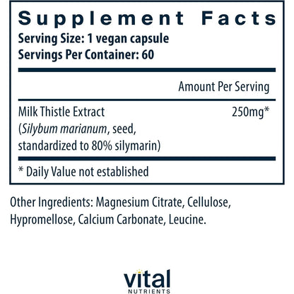 Extracto De Cardo Mariano 250 Mg Suplemento Hepático Vegano 60 Cápsulas