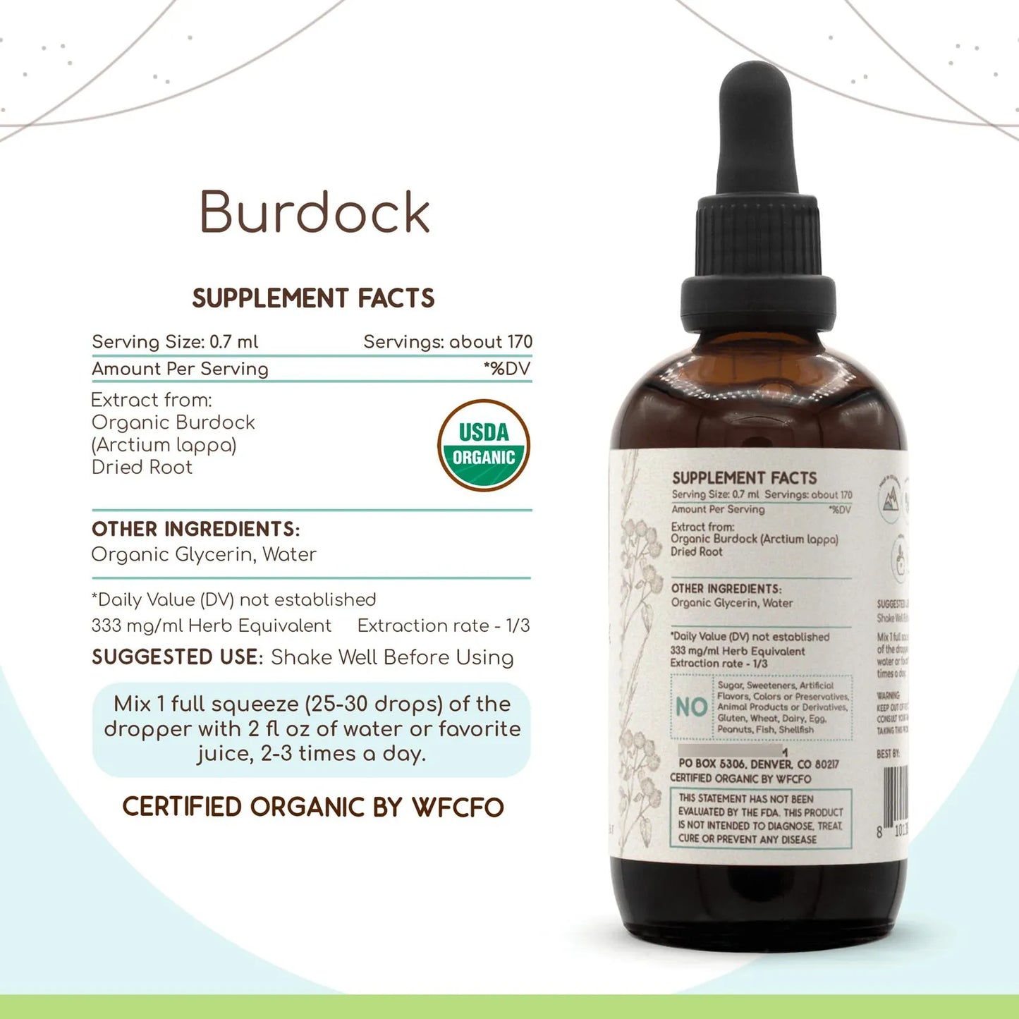 Tintura Bardock B120 Extracto Hierbas Organico Sin Alcohol 4 Onzas