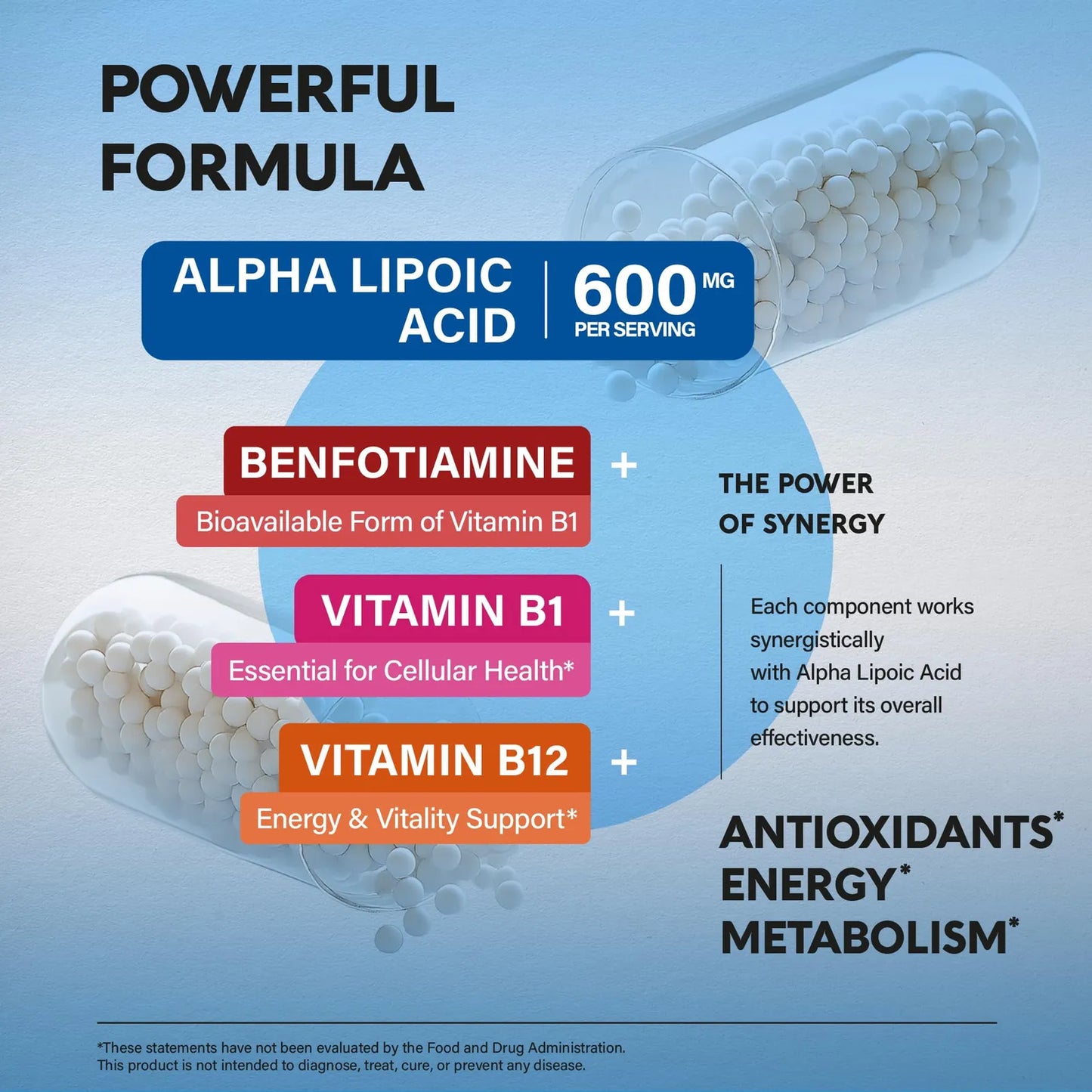 Ácido Alfa Lipoico 600 Mg Antioxidante Apoyo Nervioso Energía Y Metabolismo Vegano