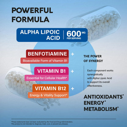 Ácido Alfa Lipoico 600 Mg Antioxidante Apoyo Nervioso Energía Y Metabolismo Vegano