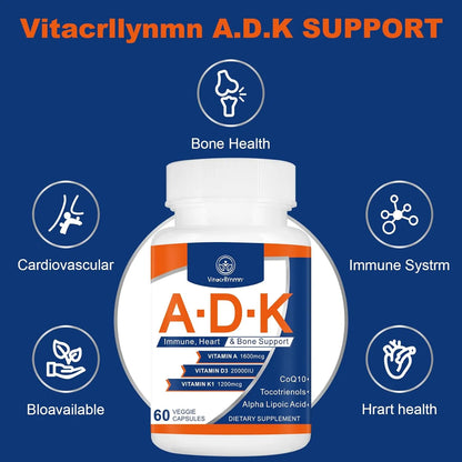 Vitamina ADK 20000 Ui 120 Cápsulas Alto Rendimiento Salud Corazón Huesos