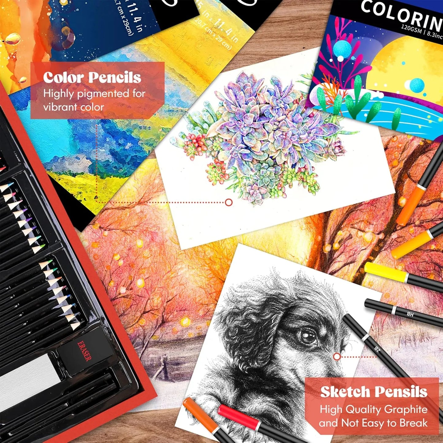 Kit De Arte De Lujo 153 Piezas Manualidades Dibujo Pintura Caja Madera