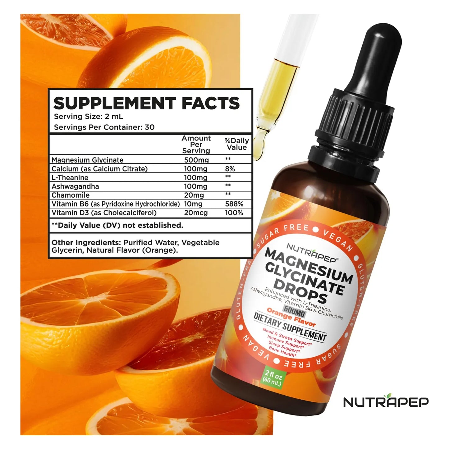Gotas De Glicinato De Magnesio 500 Mg Con L Teanina Ashwagandha Suplemento Liquido Para Dormir Y Relajarse