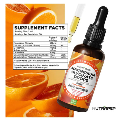 Gotas De Glicinato De Magnesio 500 Mg Con L Teanina Ashwagandha Suplemento Liquido Para Dormir Y Relajarse