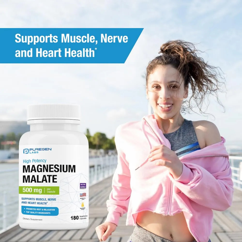 Malato De Magnesio 500 Mg 360 Capsulas Vegetales Absorcion Superior Puregen Labs