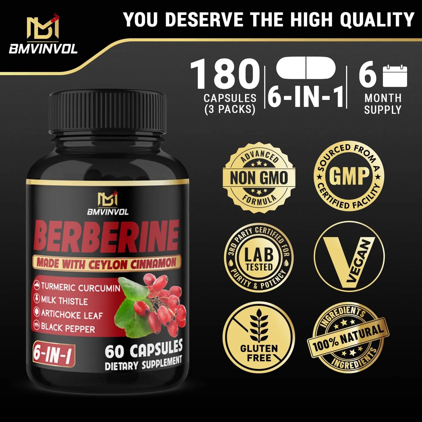 Berberina Con Canela De Ceilan 3 Paquetes 4700 Mg Capsulas 6 Meses Suministro