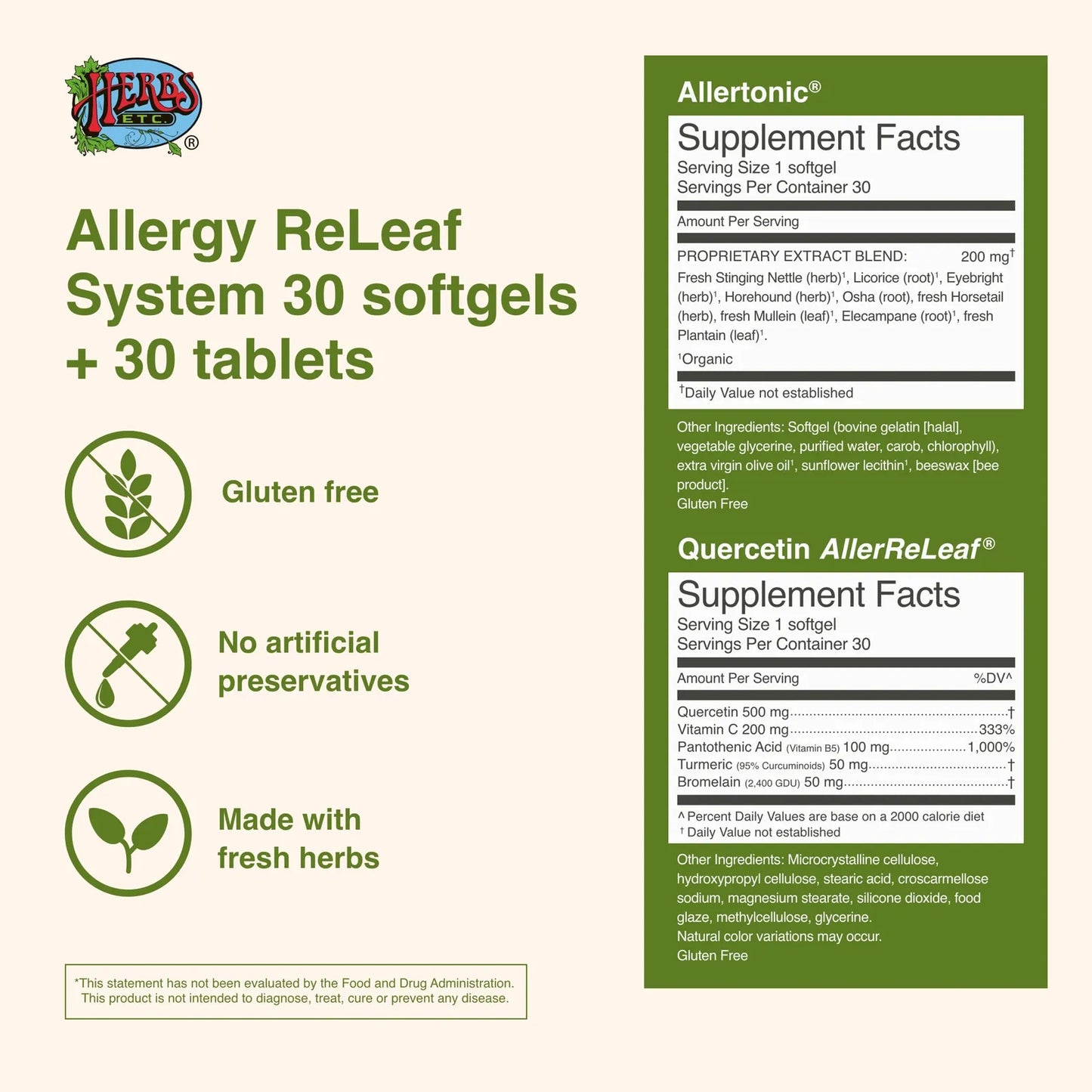 Sistema Allergy ReLeaf Suplemento Natural Para Alergias Estacionales 30 Capsulas